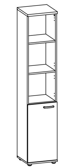 Шкаф для документов узкий полузакрытый белый премиум / дуб шамони