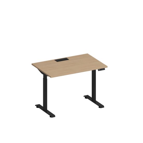 Стол письменный на электроприводе с заглушкой натуральный дуб / черный гладкий