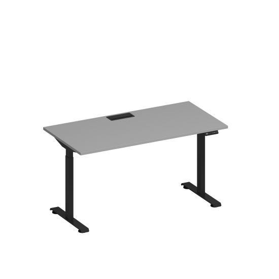 Стол письменный на электроприводе с заглушкой серый / черный гладкий
