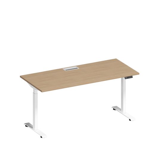 Стол письменный на электроприводе с заглушкой натуральный дуб / белый гладкий