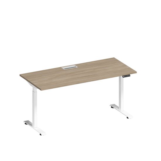 Стол письменный на электроприводе с заглушкой дуб скандинавский / белый гладкий