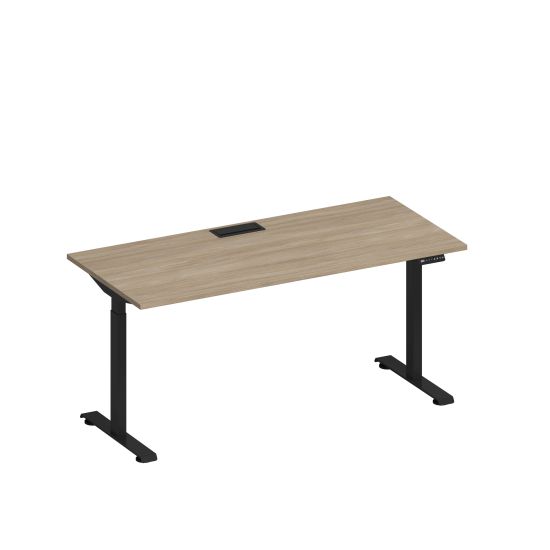 Стол письменный на электроприводе с заглушкой дуб скандинавский / черный гладкий