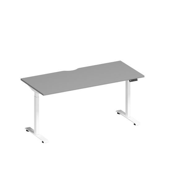 Стол письменный на электроприводе с вырезом серый / белый гладкий